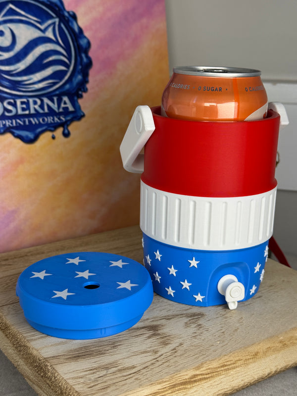 3D printed patriotic can holder with textured grip and removable lid