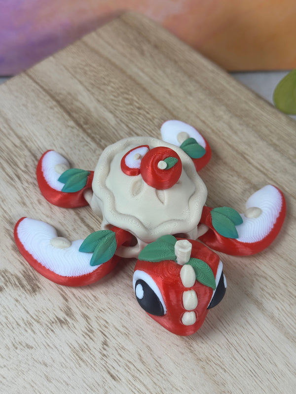 3D printed apple pie turtle shown from an alternate angle