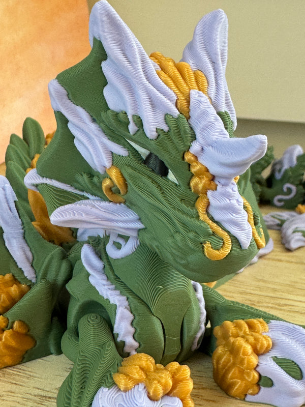 3D printed Sea Strider Dragon shown from an alternate angle