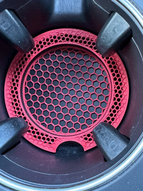 Pair of 3D printed car coaster adapters for standard ceramic coasters