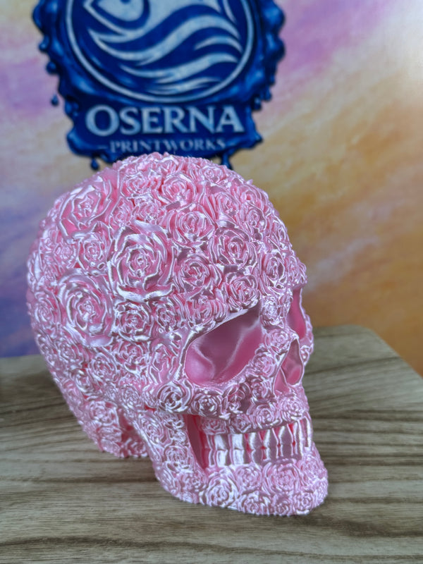 Alternate view of the 3D printed Rose skull Pink