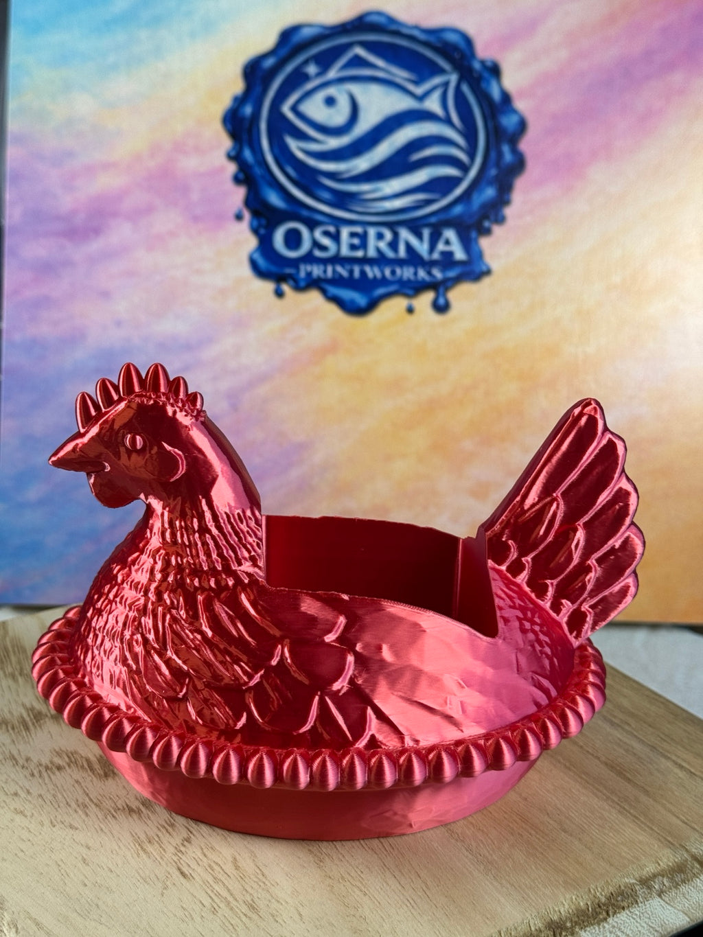Ruby red Hen on a Nest soap dispenser holder without bottle