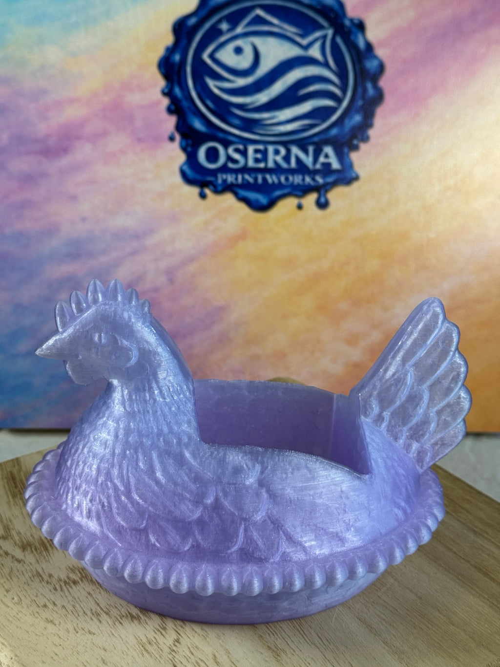Amethyst purple Hen on a Nest soap dispenser holder without bottle